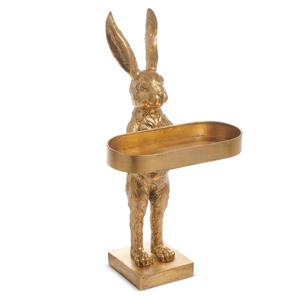 18.25" Gold Rabbit With Tray
