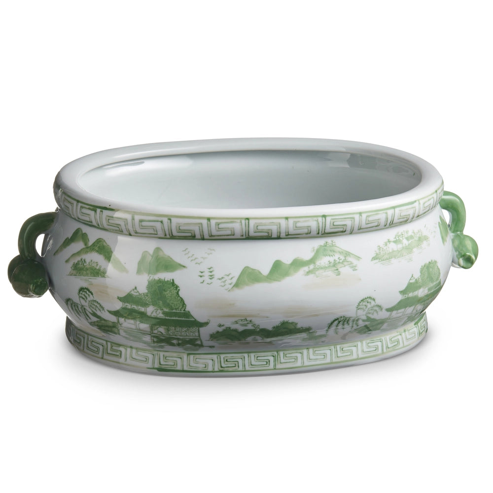 17" Green And White Planter