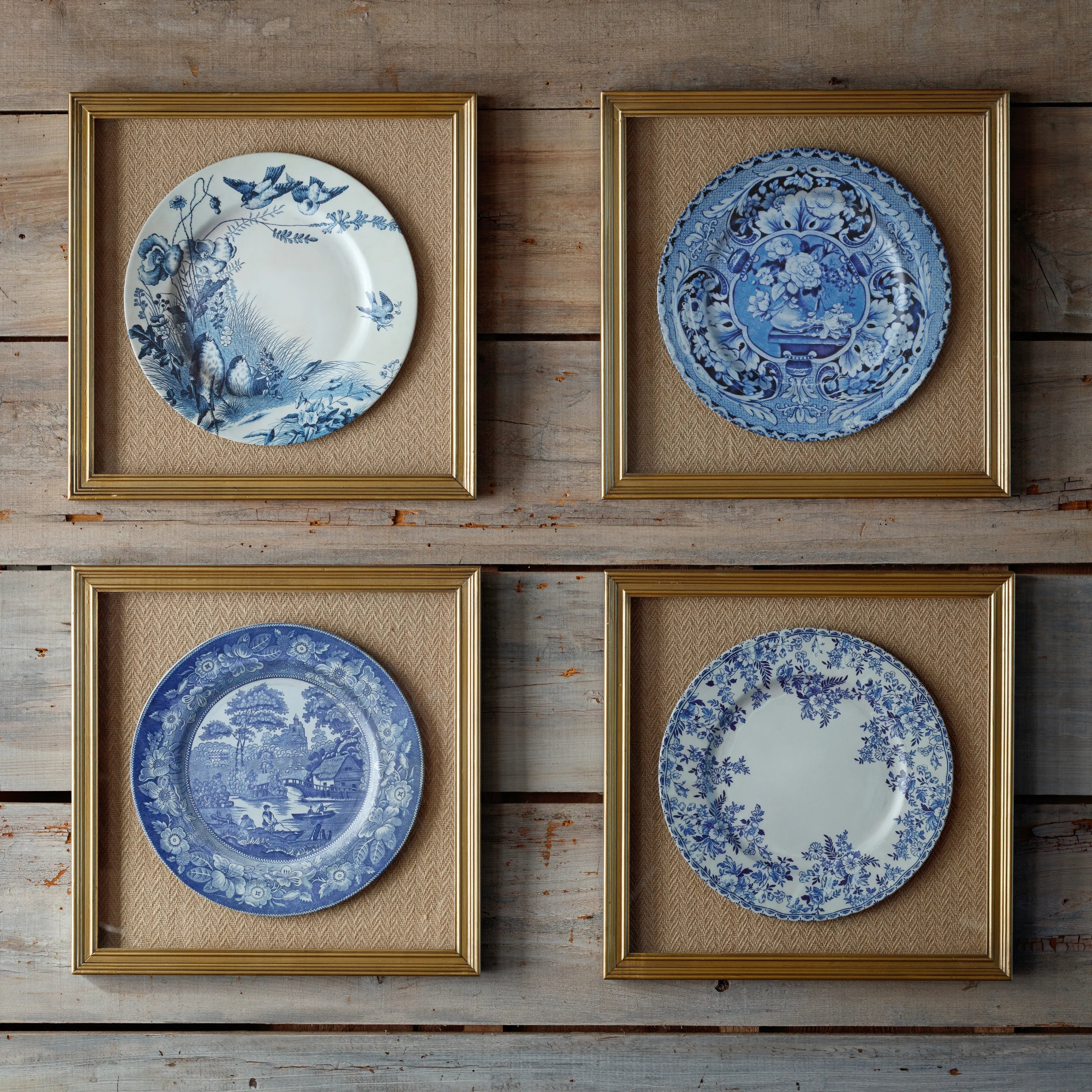 COLLECTED BLUE & WHITE PLATES FRAMED PRINTS, SET OF 4
